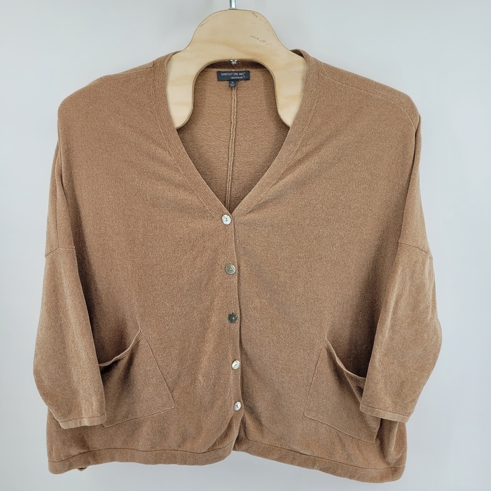 Barefoot Dreams Cozychic Lite Cardigan XL‎ Tan Brown Button Front Pocket Sweater